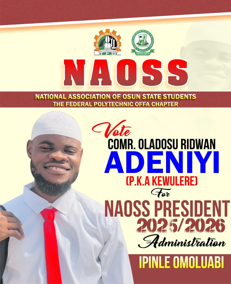 " OLADOSU RIDWAN ADENIYI (Kewulere) Announces Presidential Ambition for NAOSS Offa Chapter 2025/2026"